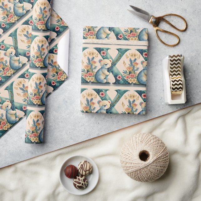 FLoral Teddy Bear Brief X Geschenkpapier (Kunsthandwerk)