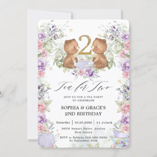 Floral Teddy Bears Tee für 2. Geburtstag Party Einladung