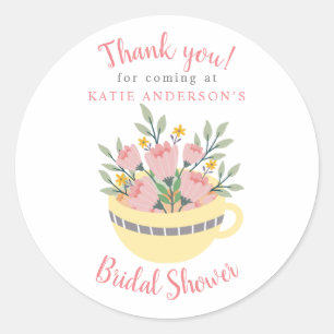 Floral Tee Cup Kalligrafie Brautparty Vielen Dank Runder Aufkleber