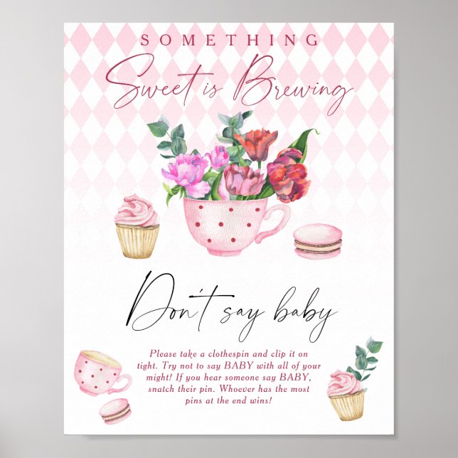 Floral Tee Party Babydusche Sag nicht, Baby Poster (Vorne)
