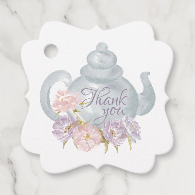 Floral Tee Pot Brautparty Vielen Dank Geschenkanhänger (Vorderseite)