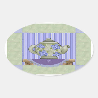 Floral Teekanne Quilt Block Monogramm Aufkleber