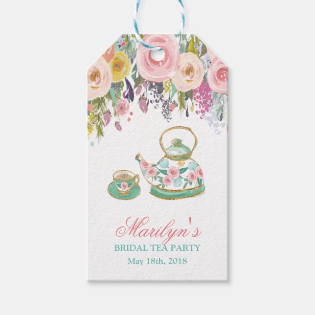 Floral Teekanne Tee Gastgeschenk Geschenk Tag Geschenkanhänger (Vorderseite)
