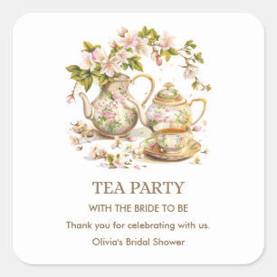Floral Teekanne Tee Party Brautparty Vielen Dank Quadratischer Aufkleber