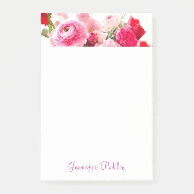 Floral Template Aquarellfarben Rose Handschrift Na Post-it Klebezettel (Vorderseite)