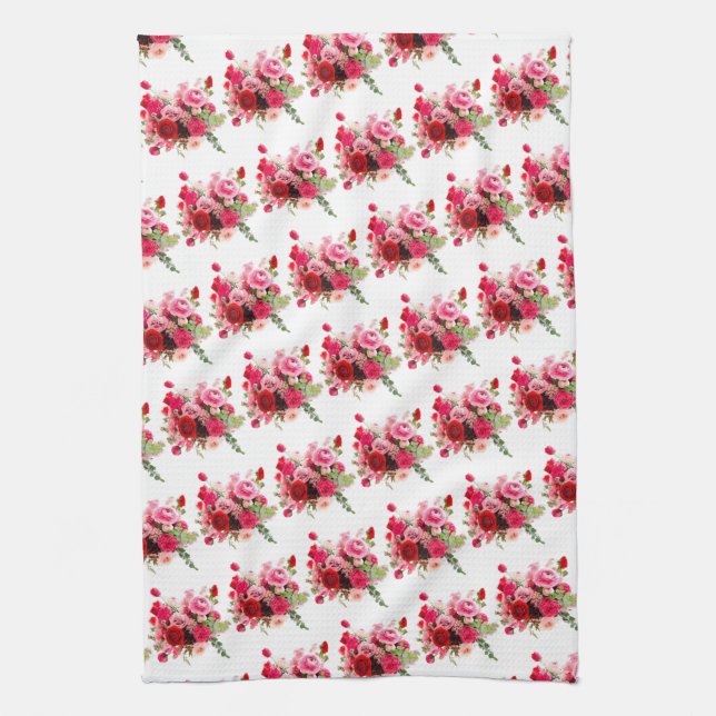 Floral Template Trendy Watercolor Pink Rote Rosen Geschirrtuch (Vertikal)