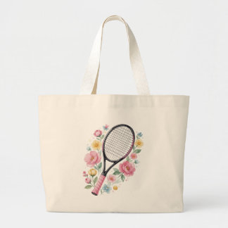 Floral Tennis Tote Bag Cute Tennis Racket Flowers Jumbo Stoffbeutel