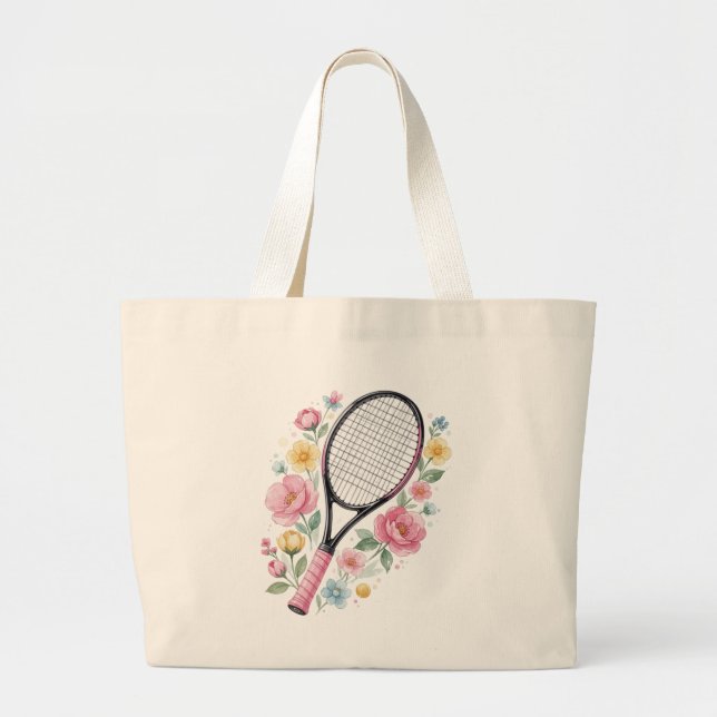 Floral Tennis Tote Bag Cute Tennis Racket Flowers  Jumbo Stoffbeutel (Vorne)