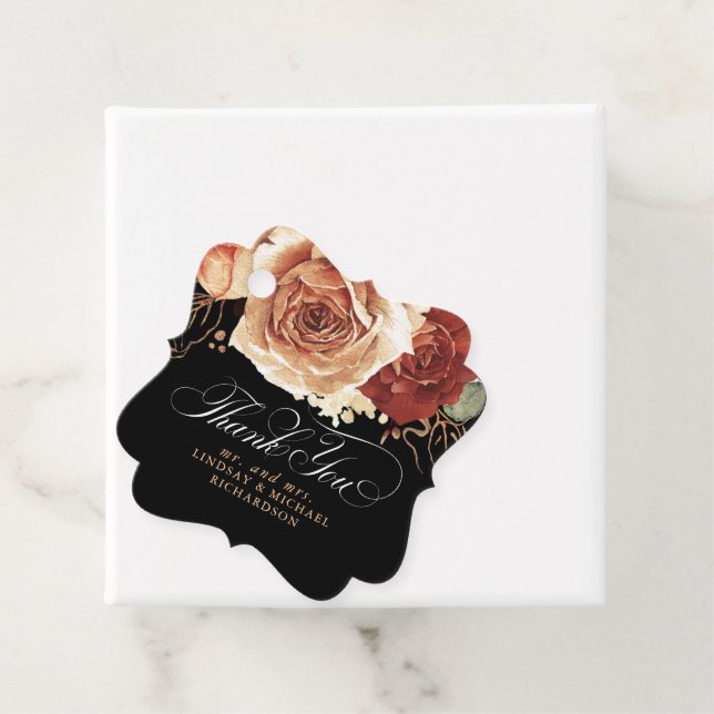 Floral Terracotta Boho Black Wedding Vielen Dank Geschenkanhänger (Beispiel)