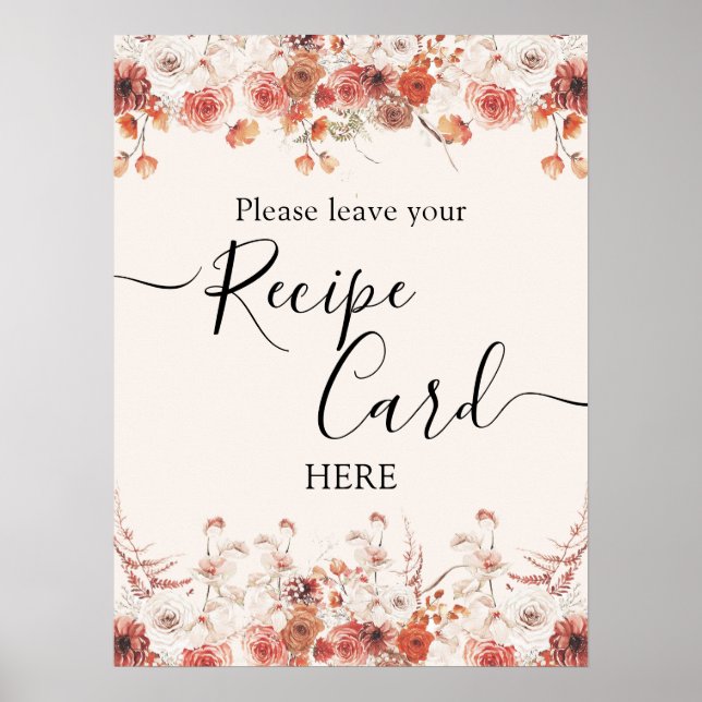 Floral Terracotta Herbst Brautparty Rezept Karte Poster (Vorne)