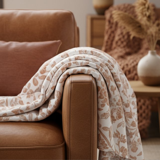 Floral Terracotta Toile Pattern Fleecedecke (Add a touch of rustic charm to your home with this Floral Terracotta Toile Pattern Fleece Blanket!)