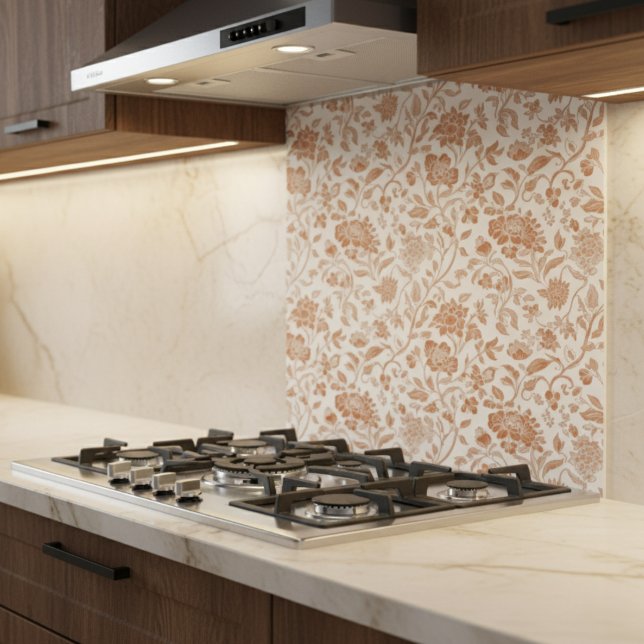 Floral Terracotta Toile Pattern Fliese (Add a touch of rustic charm to your home with this Floral Terracotta Toile Pattern Ceramic Tile! )