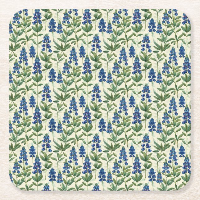 Floral Texas Bluebonnet Paper Coaster Lupine Party Rechteckiger Pappuntersetzer (Vorderseite)