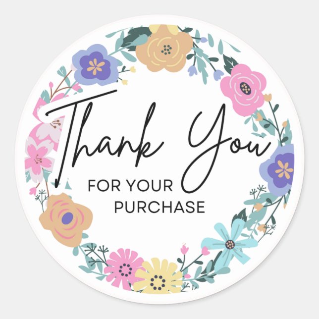 Floral Thank You for Your Purchase Sticker (Vorderseite)