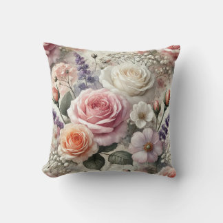 Floral Throw Pillow with Pink and White Roses Kissen