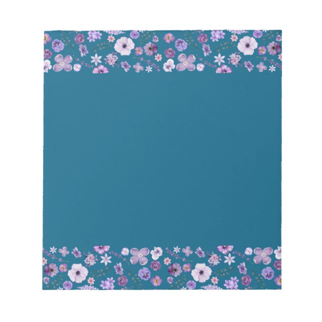 Floral Tide Notepad - Deep Aquamarin Border Luxe Notizblock (Vorderseite)