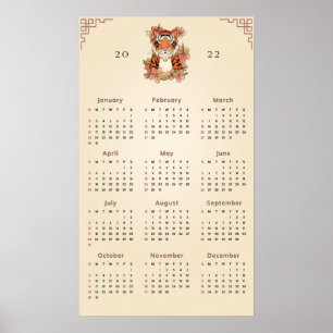 Floral Tiger Chinesisches Neujahr 2022 Kalender Sa Poster