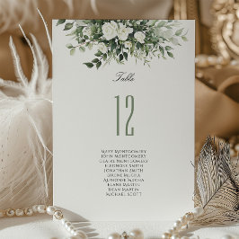 Floral Tischnummer Card mit Gästennamen