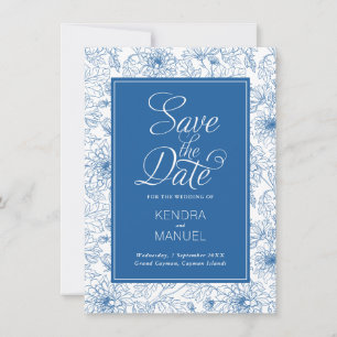 Floral Toile French Blue Chinoiserie Wedding Save The Date
