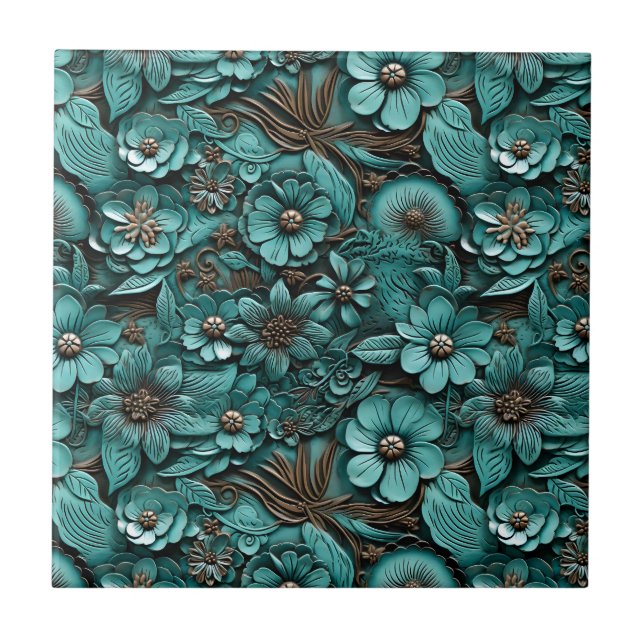 Floral Toolted Leather Tile Fliese (Vorderseite)