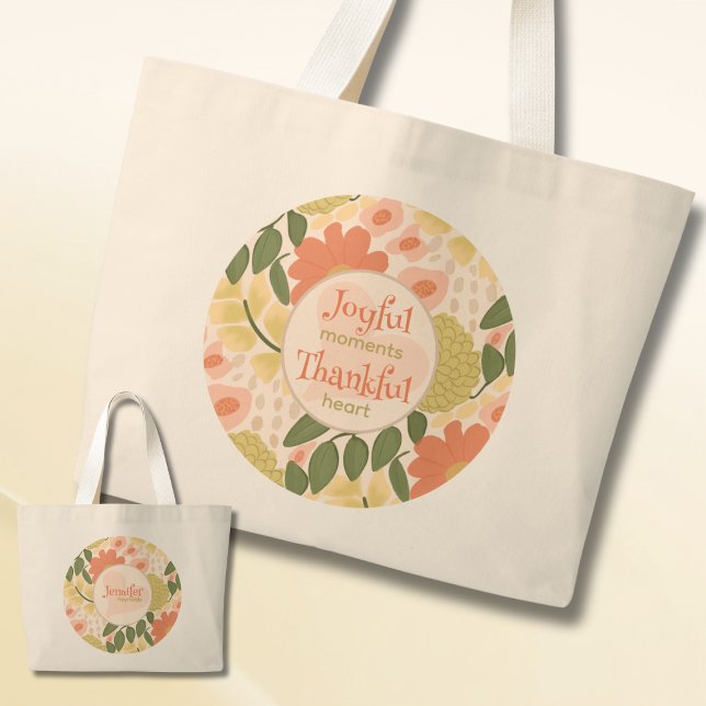 Floral Tote Bag - Joyful Moments Thankful Heart Jumbo Stoffbeutel (Joyful Moments Thankful Heart – Personalized Floral Tote Bag)