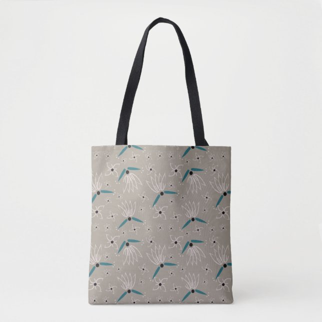 Floral Tote Beutel - Aquamarin & Beige auf der son (Vorderseite)
