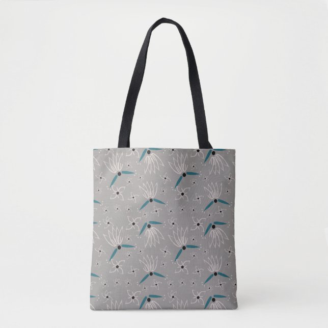 Floral Tote Beutel - Aquamarin & beige auf neutral (Vorderseite)