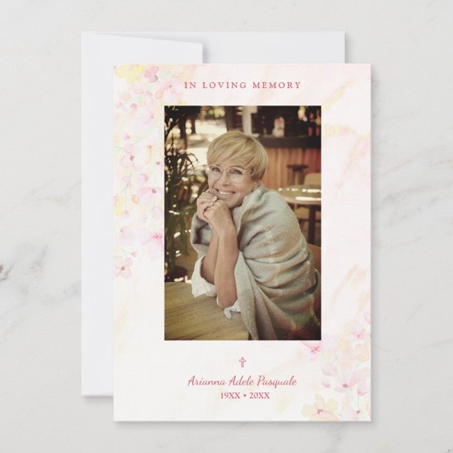 Floral Traditionelles & elegantes rosa Foto Beerdi Mitteilungskarte (Vorderseite)