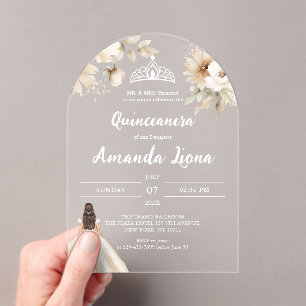 Floral Transparent Acrylic Quinceañera Acryleinladungen