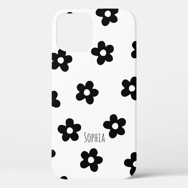 Floral Trendy Black and White Chic Spring Case-Mate iPhone Hülle (Rückseite)