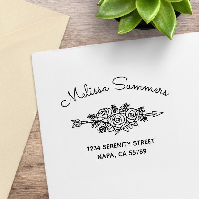 Floral Tribal Arrow, Rose Flowers Address 6 Gummistempel (Von Creator hochgeladen)