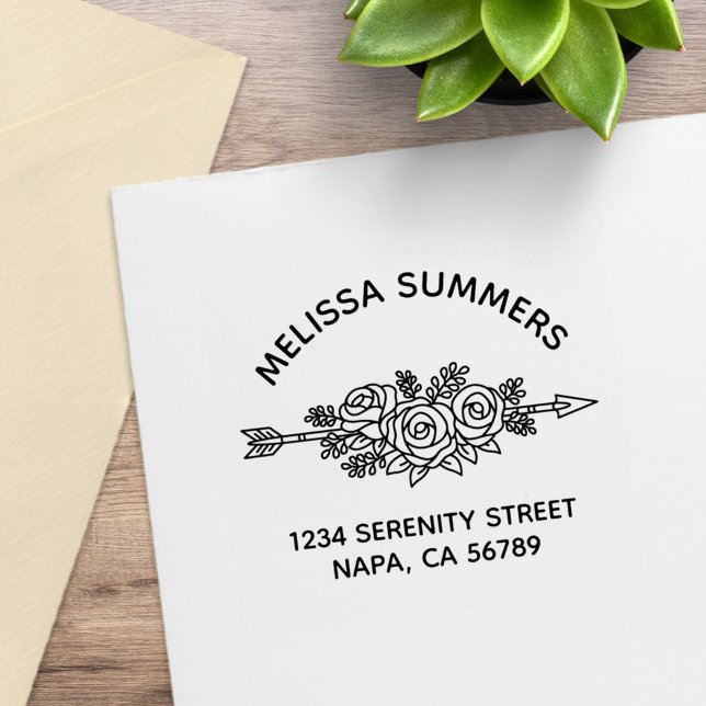 Floral Tribal Arrow, Rose Flowers Arch Address Gummistempel (Von Creator hochgeladen)