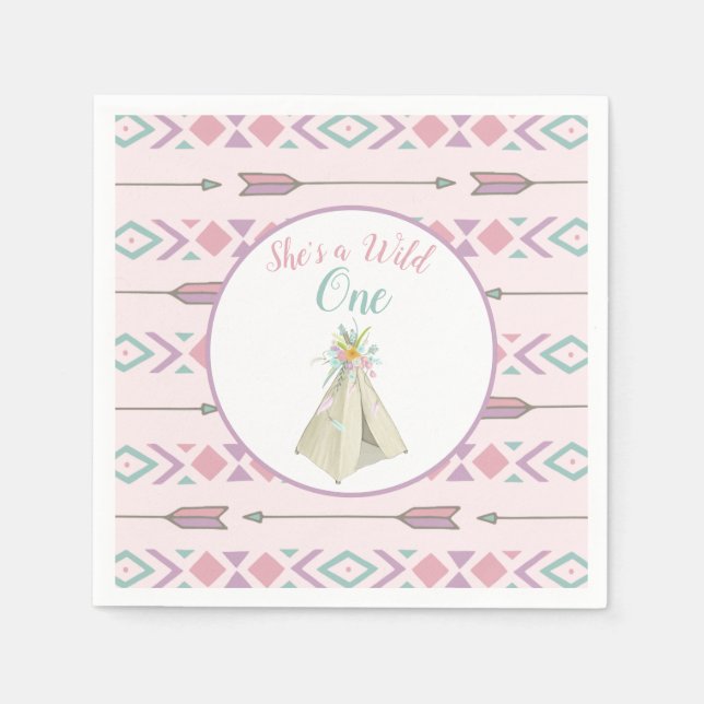 Floral Tribal Teepee Wild 1. Geburtstag Serviette (Vorderseite)