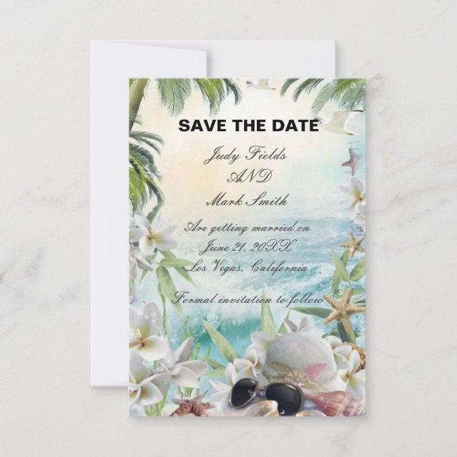 Floral Tropical Beach Hochzeit Save the Date Karte (Vorderseite)