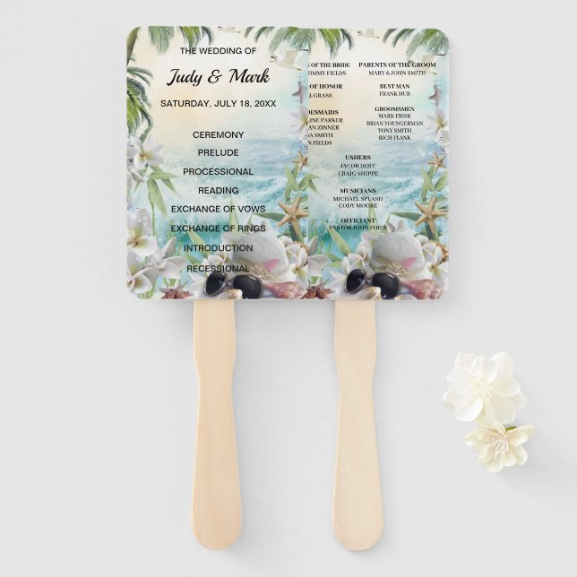 Floral Tropical Beach Hochzeitsprogramm Fans Fächer (Vorne und Hinten)