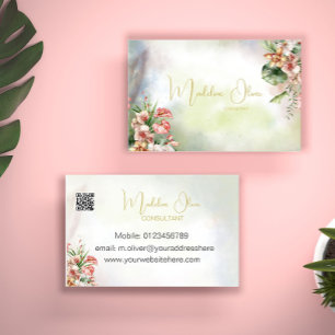 Floral Tropical Botanical Modern QR Code Visitenkarte