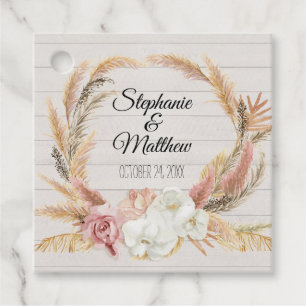 Floral Tropical Pampas Hütte Weißholz Hochzeit Geschenkanhänger