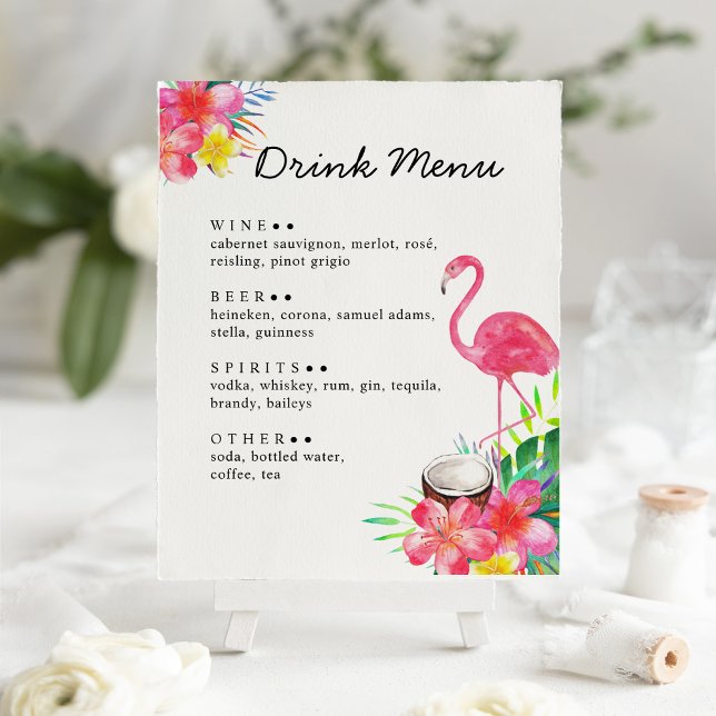 Floral Tropical Paradise Flamingo Drinks Menu Poster (Von Creator hochgeladen)