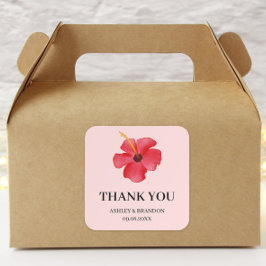 Floral Tropical Pink Flower Wedding Thank You Quadratischer Aufkleber