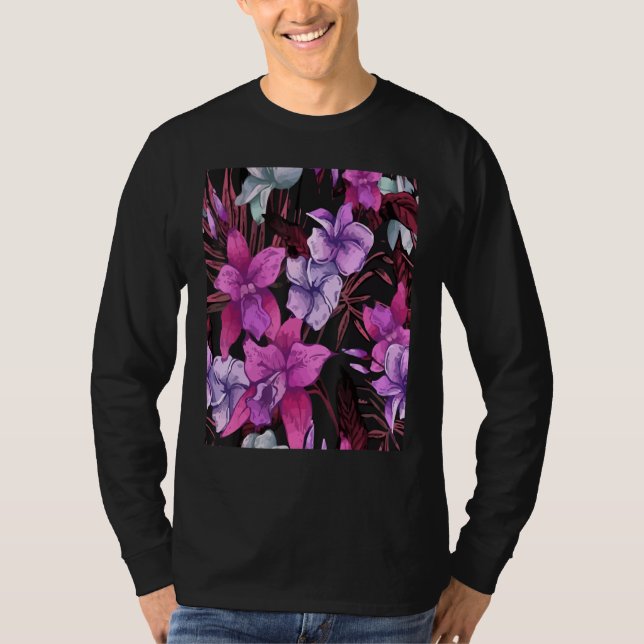 Floral Tropical Seamless Muster T-Shirt (Vorderseite)