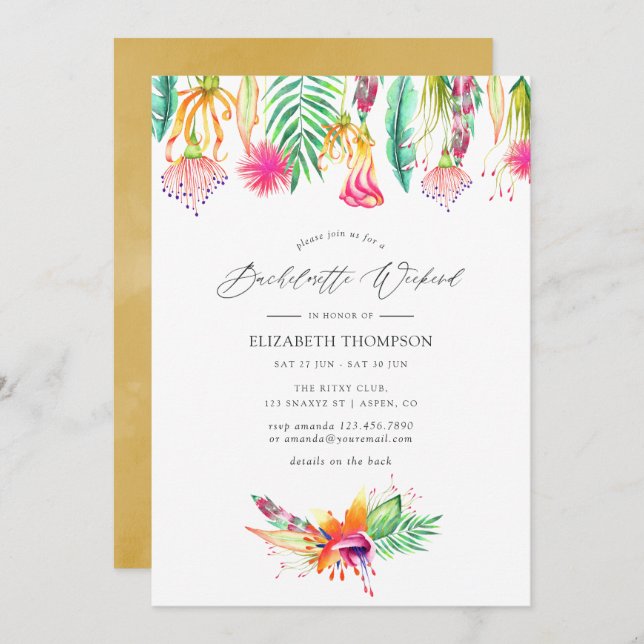 Floral Tropical Summer Bachelorette Wochenende Einladung (Vorne/Hinten)
