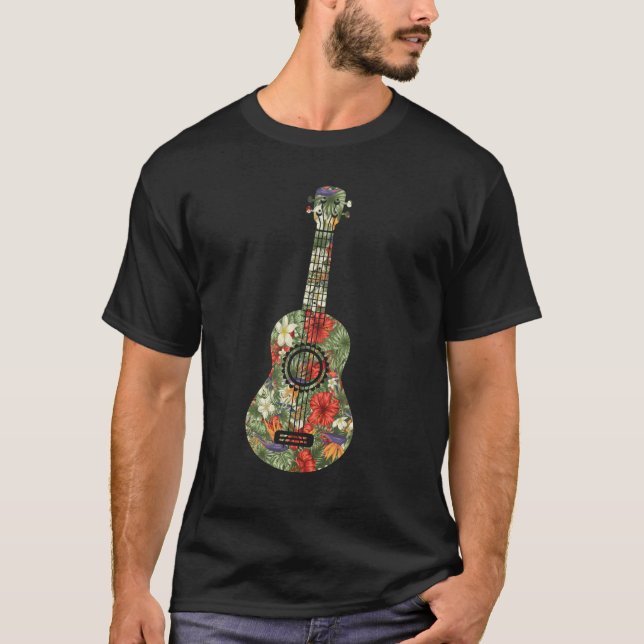 Floral Tropical Ukulele Player Hawaiian Musiker T-Shirt (Vorderseite)