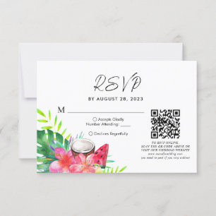 Floral Tropischer Hawaiischer QR-Code Hochzeit Rsv RSVP Karte