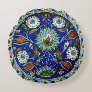 Floral Tulip Motif Iznik Türkisches Muster Rundes Kissen