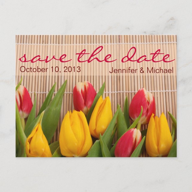 Floral Tulip Save the Date Hochzeit Ankündigungspostkarte (Vorderseite)