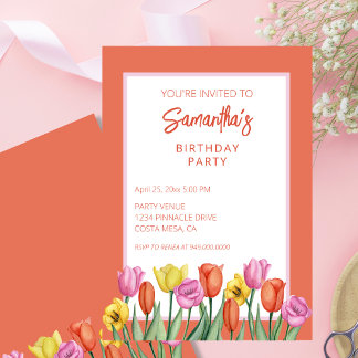 Floral Tulips Geburtstagsparty Einladung