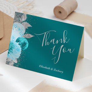 Floral Türkis Silver Wedding Vielen Dank Karte