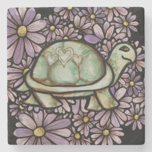Floral Turtle Liebe niedlich Turtles Herz Muschel Steinuntersetzer