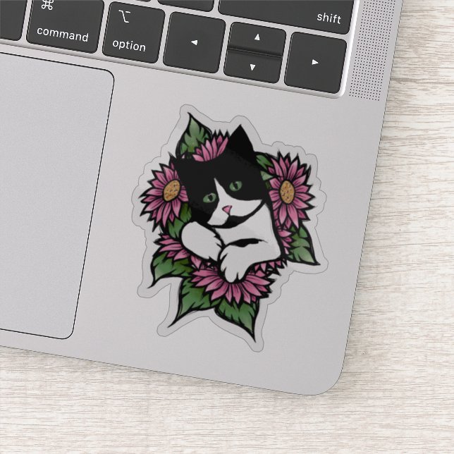 Floral Tuxedo Cat Aufkleber (Detail)