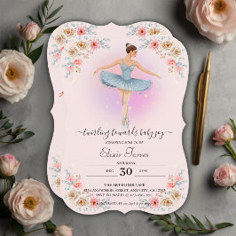 Floral Twirling Ballerina Wasserfarbe Babydusche Einladung